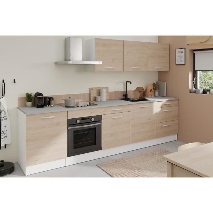 Cuisine complète OSLO - L 300 cm - Décor chêne - Plan de travail inclus