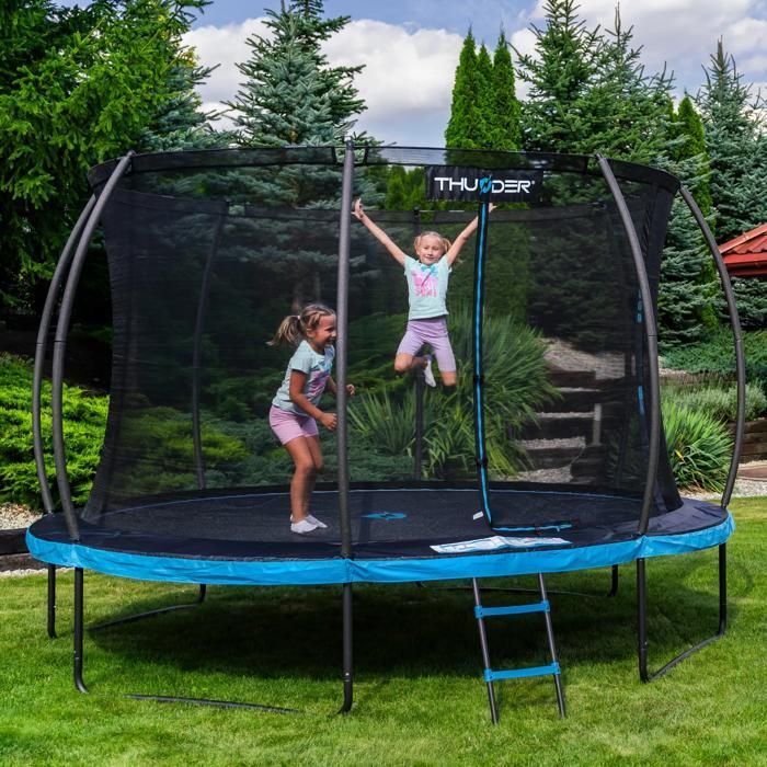 Cama elástica THUNDER® ULTRA Ø 366-185cm 12 pés | Para crianças | Pacote completo com rede de segurança | Certificação EN71 e TÜV GS | Azul