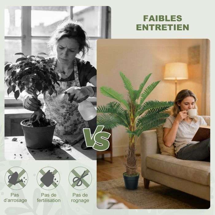 Artificial palm tree - HOMCOM - tropical indoor decoration - 21 leaves - plastic and PEVA - 100 cm - green