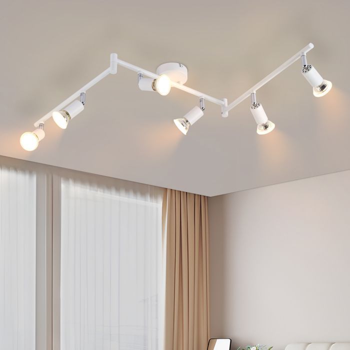 Homefire Plafonnier LED 6 spots GU10 - Spot de Plafond Lampe de Plafond Moderne Intérieur Blanc pour Salon Salle de Bain