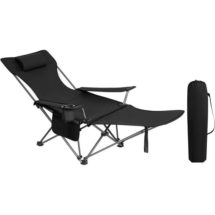 Silla de camping WOLTU con reposacabezas, portavasos, bolsillo de almacenamiento, bolsa de transporte, capacidad de carga de 150 kg, color negro CPS8148sz
