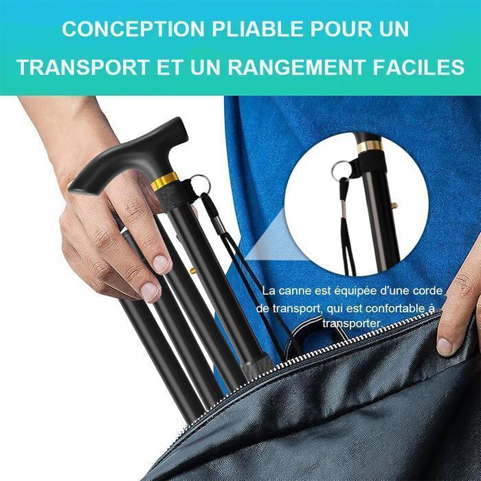 Folding All-Terrain Walking Stick, Hiking Poles, Swivel Tip and Robust Mobility Aid, Adjustable Walking Stick