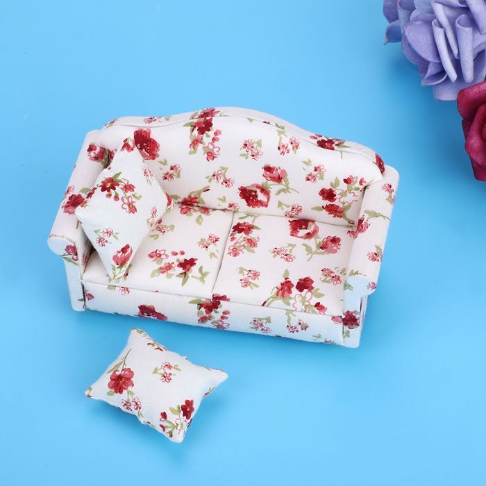Divano per bambole SURENHAP, accessori per bambole a forma di casa di fiori, mini mobili, divano matrimoniale, casa dei giochi, grande gruppo di fiori