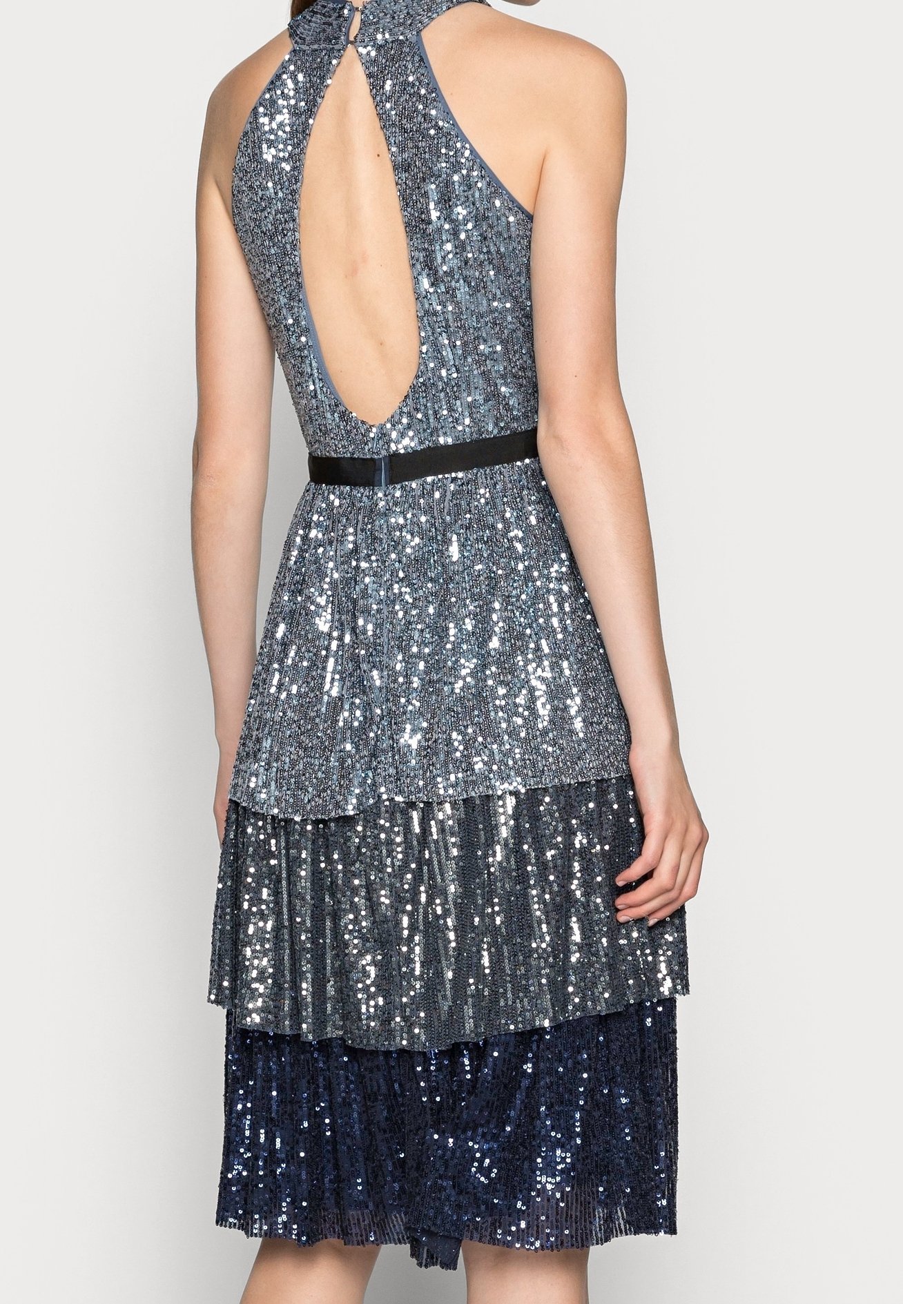 Sūpyninė kokteilinė suknelė / Proginė suknelė - akmens mėlynumo džinsinis