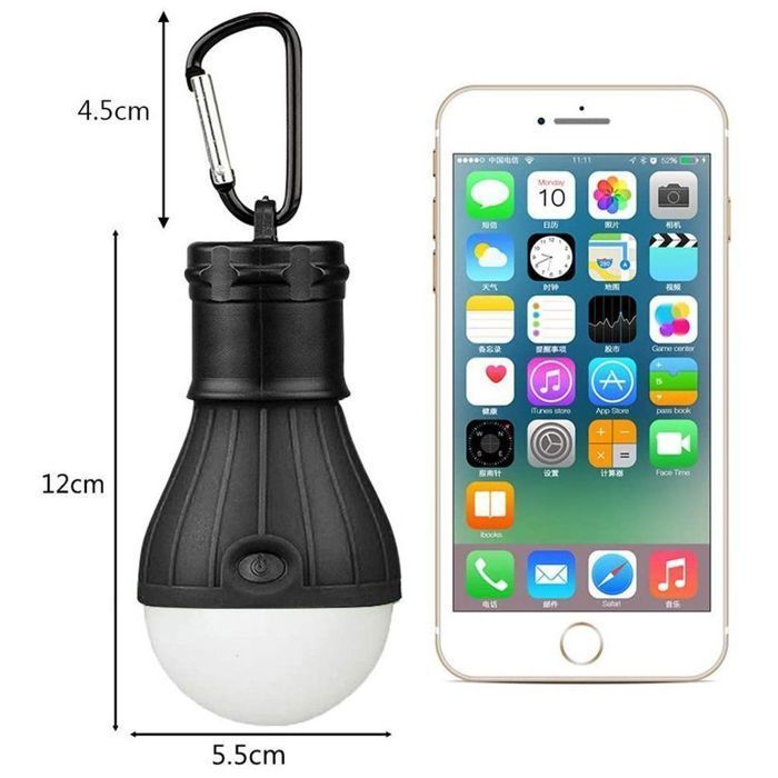Luces LED para acampar, juego de 4 luces LED para acampar con mosquetón, juego de bombillas para linternas y tiendas de campaña.