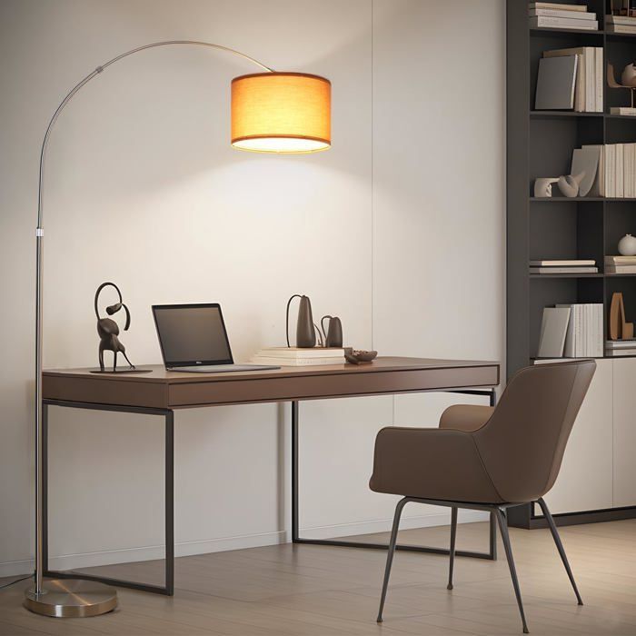 ANTENLICHT Sølvbrun buegulvlampe, E27 LED, Stue, Dæmpbar, Vintage, Til soveværelse og hotel