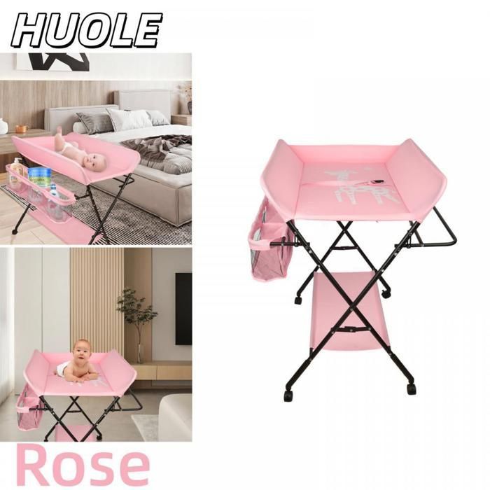 MESA - Cambiador rosa con cesta de almacenamiento y perchero - Altura regulable - 80*66*98 cm - HUOLE