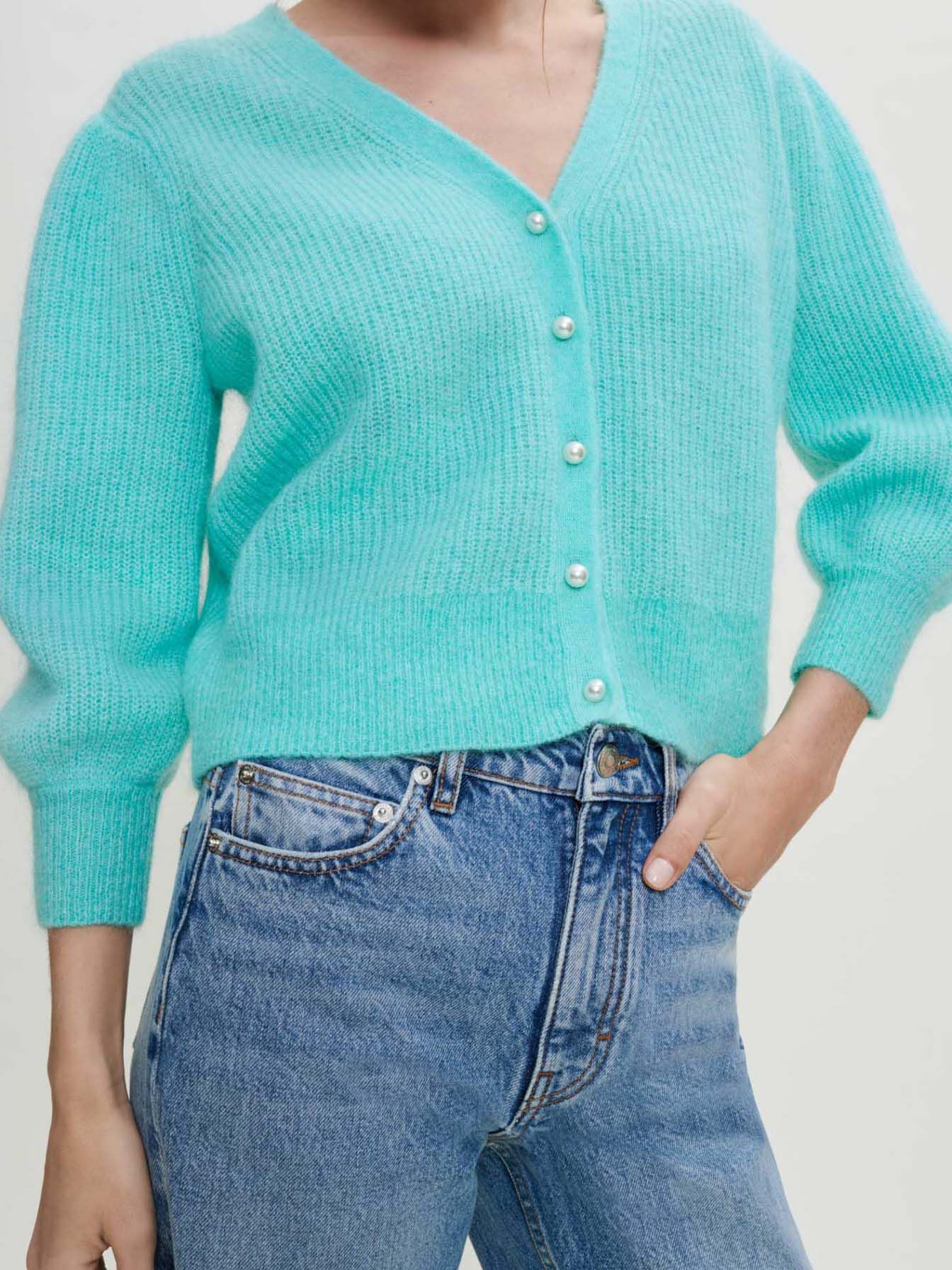 Pluche mohair vest - Turquoise