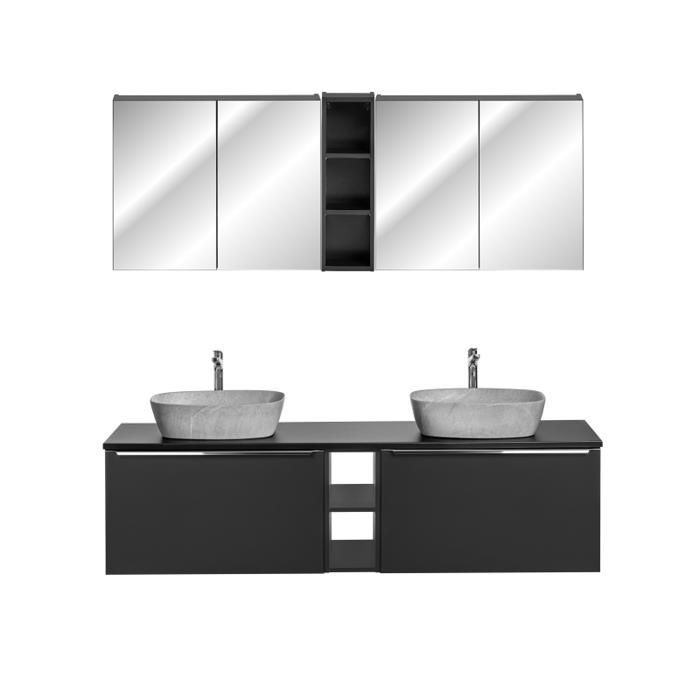 Ensemble salle de bain - GENERIQUE - Rosario Black - Double vasques - 180 cm - Meubles modernes