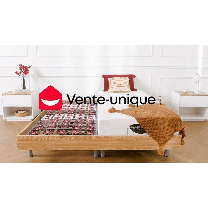 Cama eléctrica de relajación con base de láminas + colchón de espuma viscoelástica y bambú - 2 x 70 x 190 cm - Negra - LYSIS III de NATUREA