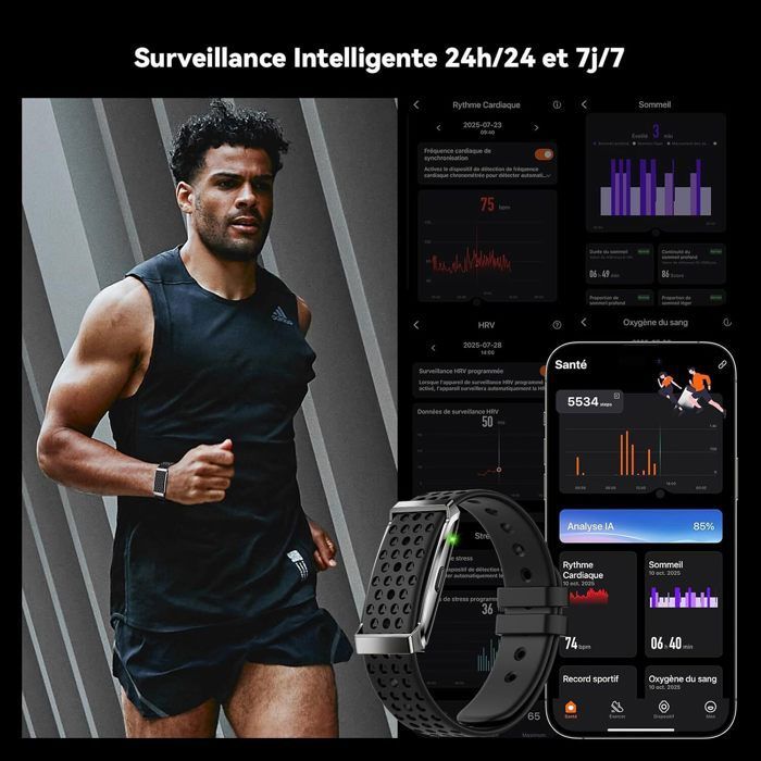 Bracelet connecté - WENZYLIQUOX - Bracelet Connecté sans Écran - Suivi 24/7 FC & SpO₂ - Autonomie 35j - Étanchéité IP68