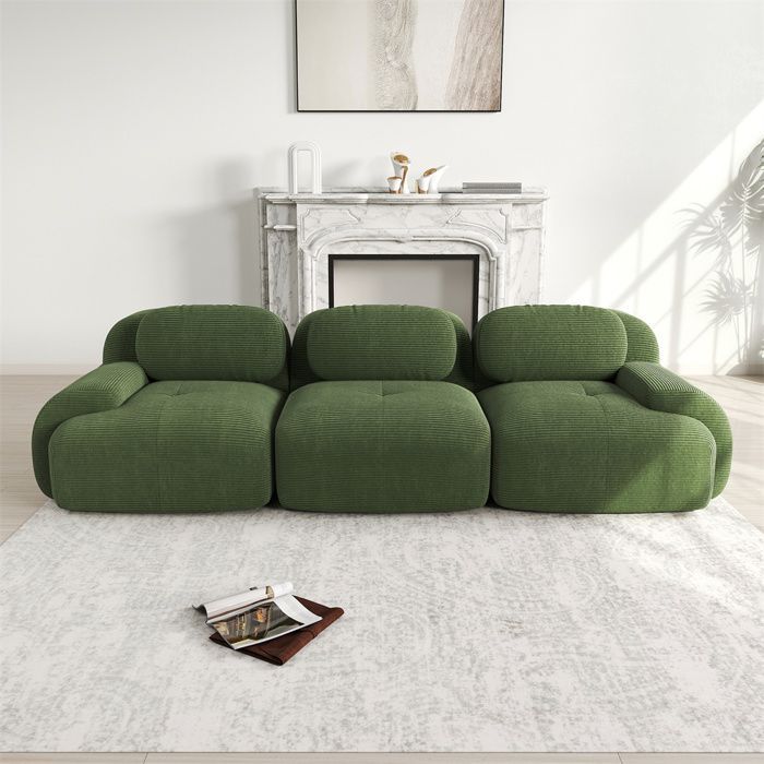 DRIPEX Canapé 3 places modulable en velours côtelé haut de gamme,sans montage,accoudoirs ergonomiques,Vert