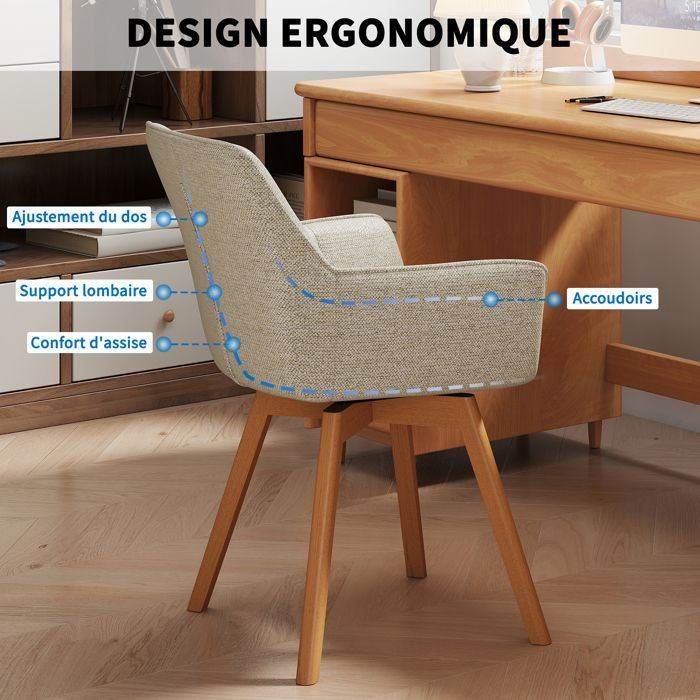 WAFTING Lot de 2 Chaises de Salle à Manger Pivotantes avec Accoudoirs, Fauteuil Rembourrée avec Dossier en coton, Khaki