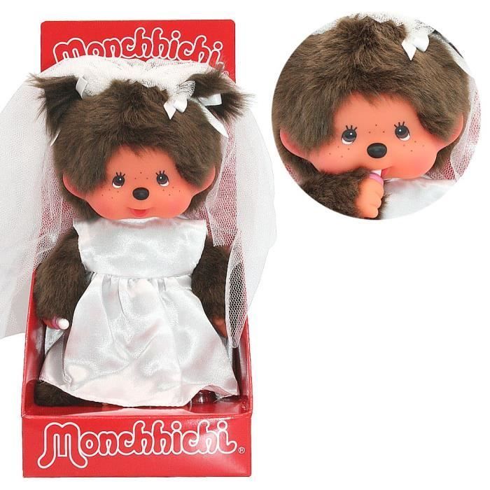 Brautpuppe Kiki Monchhichi – Hochzeitskleid und Schleier – 20 cm