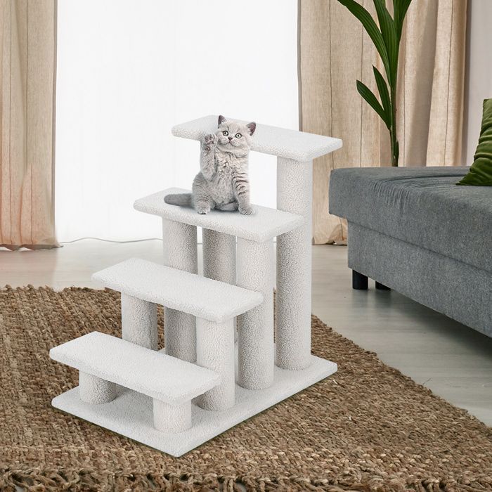 Árbol rascador para gatos COSTWAY de 60 cm, color cachemir, con escalera para mascotas de 4 niveles, capacidad de carga de 45 kg, color blanco.