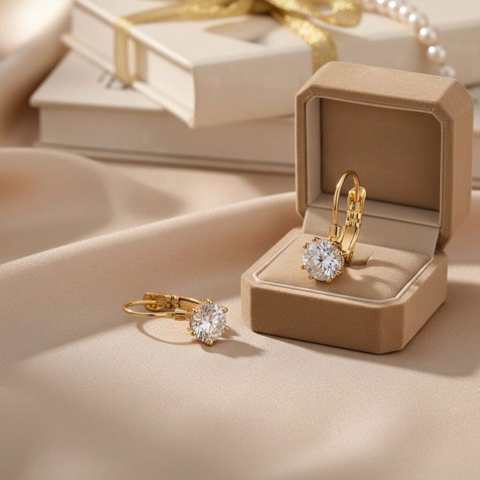 Pendientes - Estilo Sleeper - Circonita - Blanco - Chapado en oro amarillo de 18k - 18 mm - Para mujer