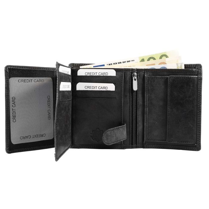Cartera - AKZENT - formato vertical compacto - piel auténtica - RFID - negra