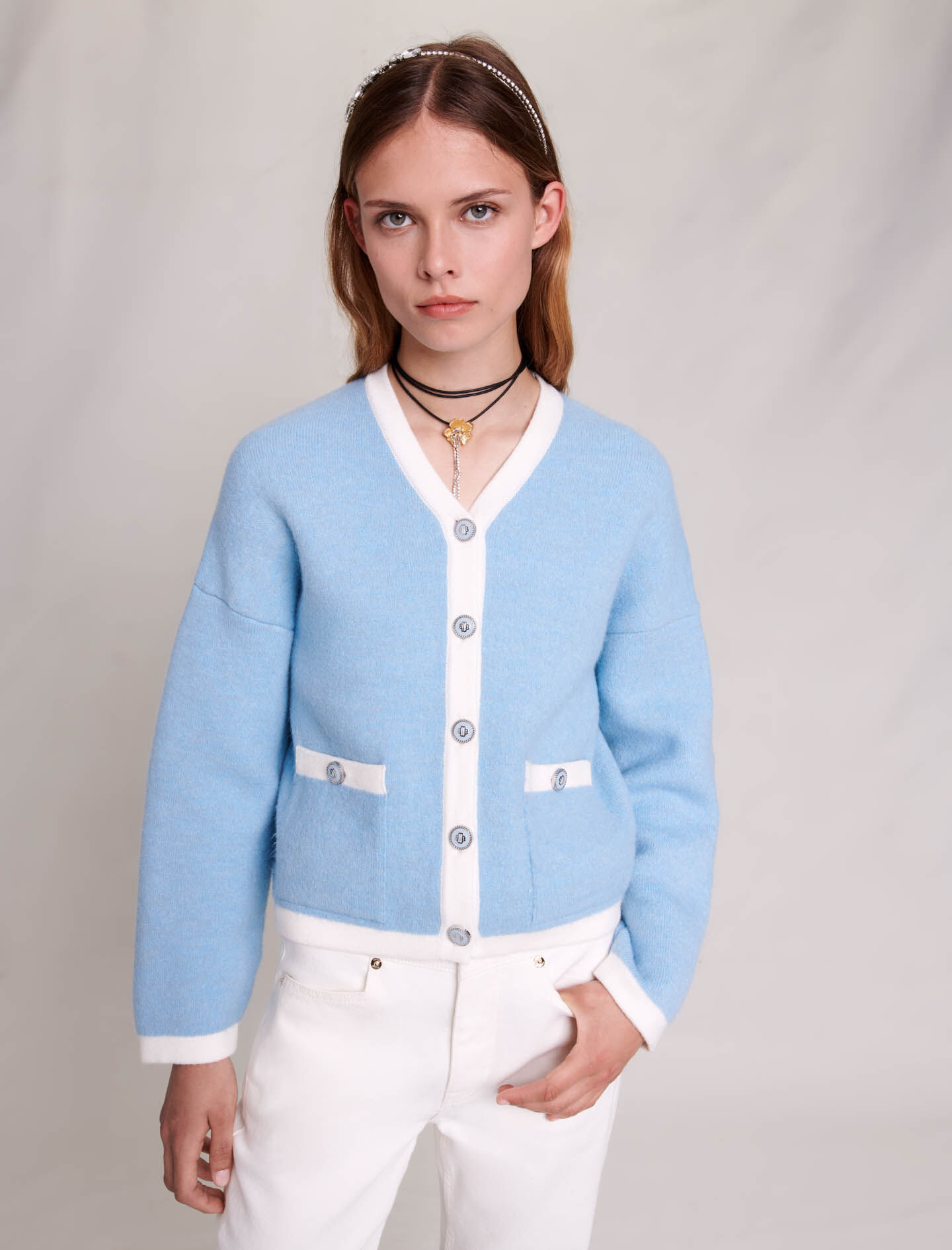 Cardigan tricotat albastru deschis