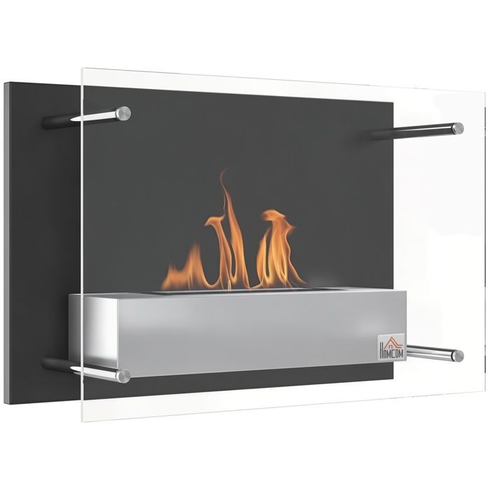Cheminée bioéthanol - HOMCOM - Murale encastrable - brûleur 0,9 L - environ 3 h de durée de combustion - acier - 60x22x40cm - noir