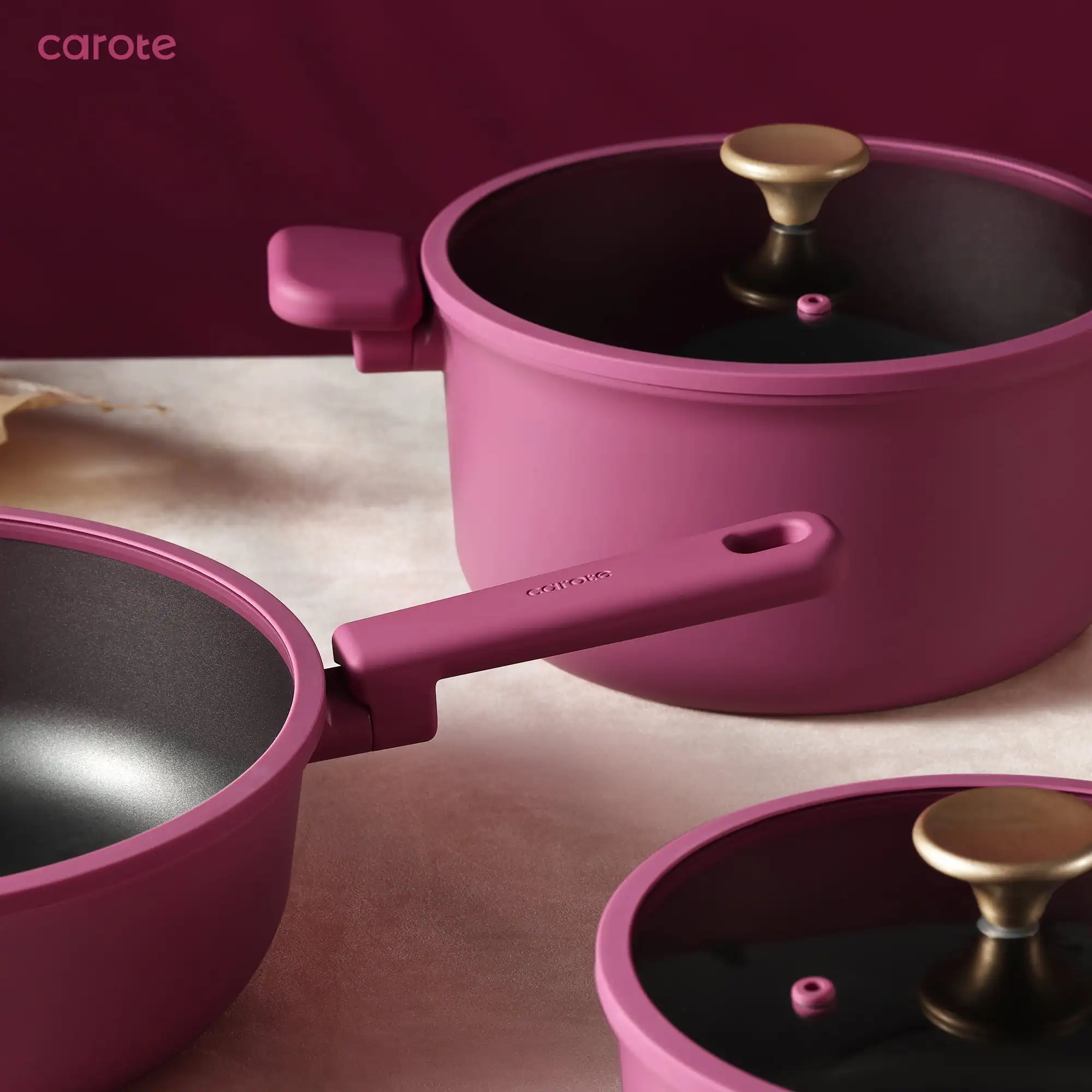 Batterie de cuisine, ensemble de casseroles et poêles antiadhésives, compatible induction, 16 pièces, rose