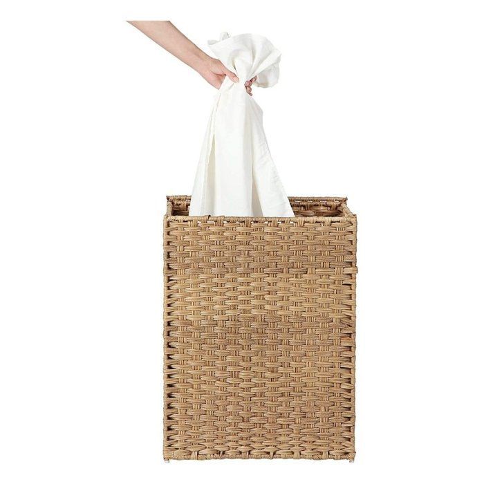 SONGMICS Panier de Rangement, Corbeille Linge Sale 90L avec Couvercle, Pliable, Sac en Tissu Amovibles et Poignées, Couleur Boisée