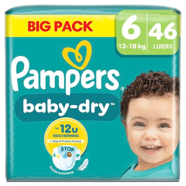 Plenice Pampers Baby-Dry velikost 6 (13–18 kg), 46 kosov