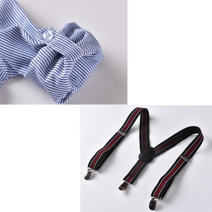 Completo da ragazzo a due pezzi con camicia a righe e bretelle, stile business - Blu