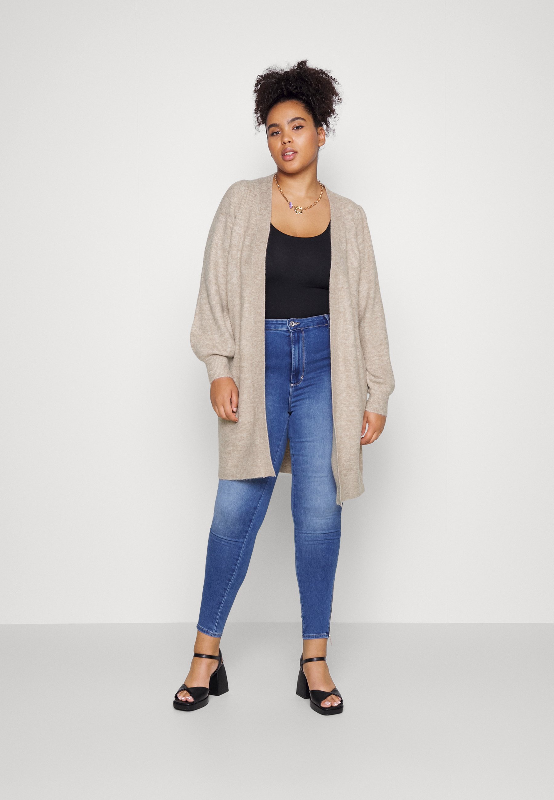 Vero Moda Curve VMRUBELLEFILE LANGE CARDIGAN - Cardigan - zilverkleurige nerts