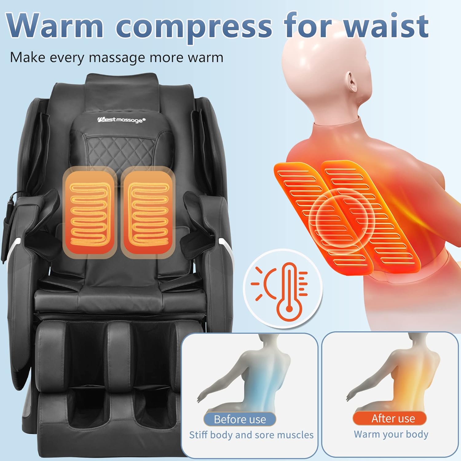 Massagesessel Zero Gravity Ganzkörper-Elektro-Shiatsu-Massagesessel mit Fußrollen, integrierter Wärmetherapie, Luftmassagesystem, Dehnungs- und Vibrationsfunktion für Zuhause und Büro (Schwarz)