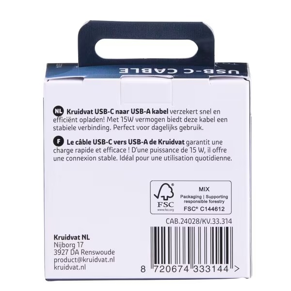Kruidvat USB-C kábel<br>biely, 1 m