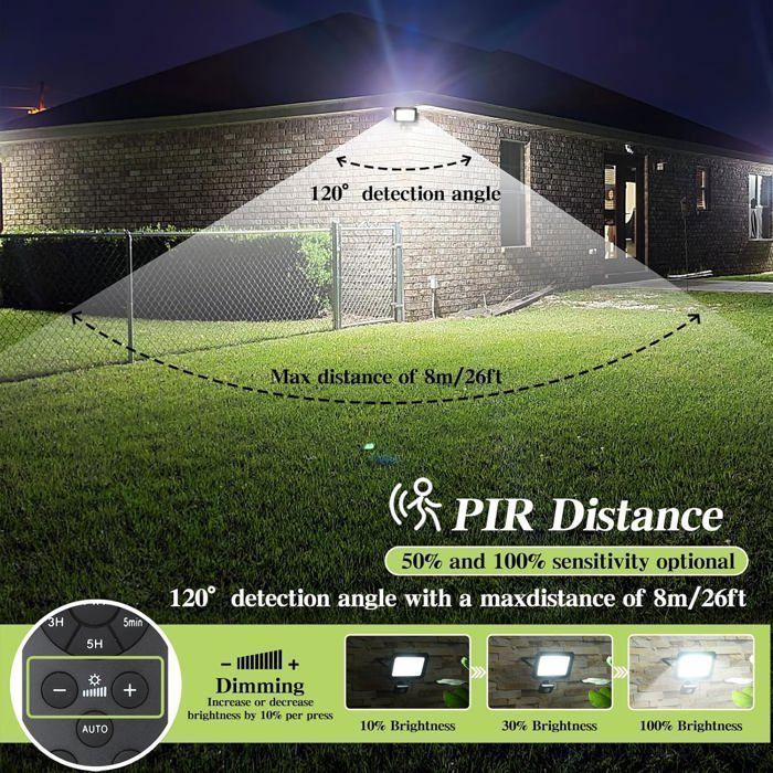 Foco LED exterior de 50 W, resistente al agua, con detector de movimiento, 5000 lúmenes, luz blanca fría.