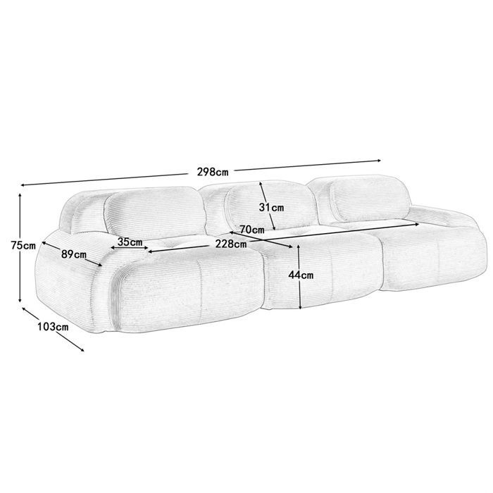 DRIPEX Canapé 3 places modulable en velours côtelé haut de gamme,sans montage,accoudoirs ergonomiques,Vert