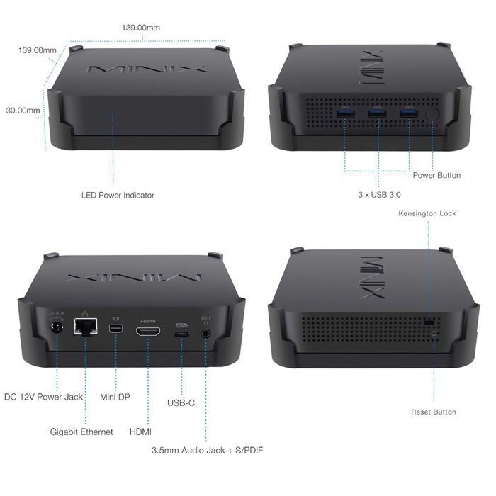 Mini PC - MINIX - J50C-4 Max - Intel Pentium J5005 - M.2 - Wi-Fi e Bluetooth 4.1