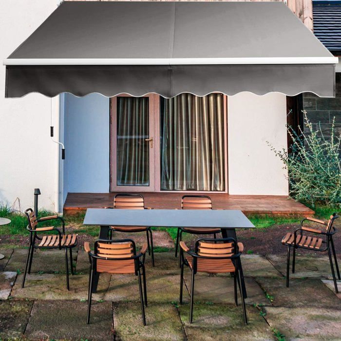 COSTWAY Manual Retractable Awning 245x200CM Adjustable Angle 40°-100° No Drilling Required Metal and Fabric for Window/Balcony/Garden Grey
