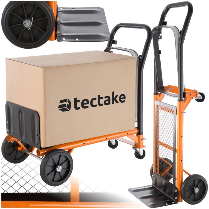 Sackkarre – TECTAKE – 2-in-1-Wagen mit Stahlring und Gummiband zur Taschensicherung, 80 kg Tragkraft – Orange