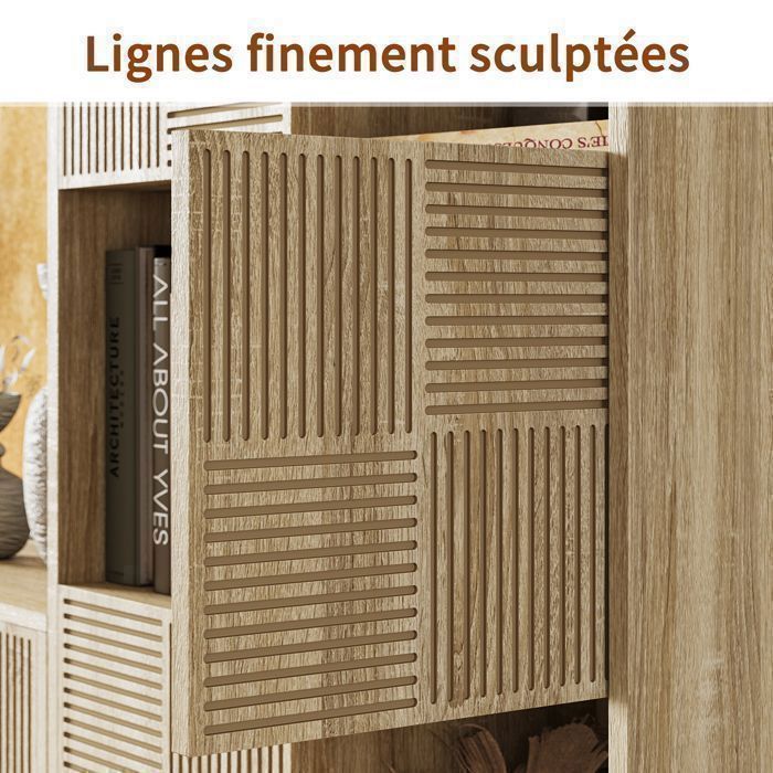 Librería modular de 8 cubos con 4 puertas, estante de 4 niveles, mueble de almacenamiento para salón, dormitorio u oficina, 125x30x60 cm, madera clara.