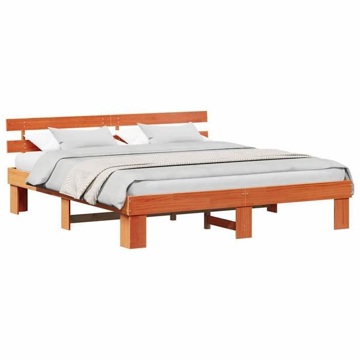 Cama doble CHIC para adultos - Estructura de cama de 200 x 200 cm, color marrón, madera maciza de pino #Sara61827