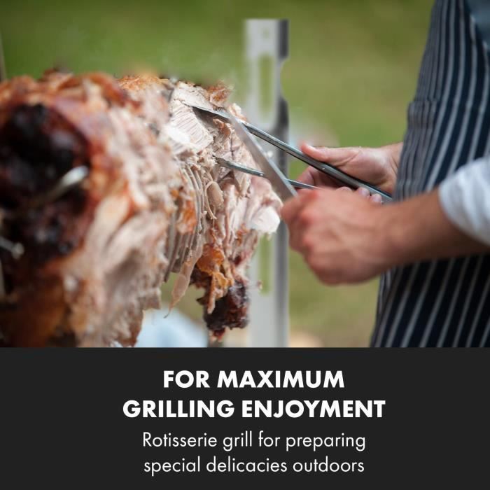 Asador de cochinillo Klarstein Sauenland Survivor - Asador giratorio - Rotisserie - 12W - 70kg máx. - Acero inoxidable - Gris