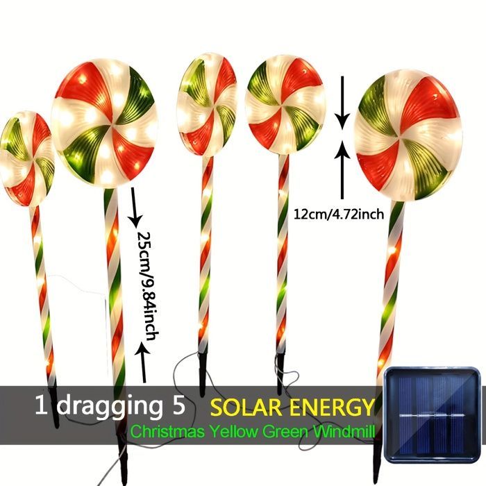 Luci natalizie solari - Rosse e verdi - 5 in 1 - Decorazioni per esterni