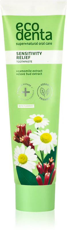 Pasta de dentes Ecodenta Green Sensitivity Relief para dentes sensíveis com flúor.