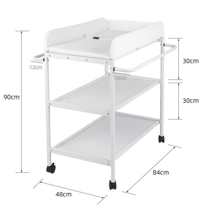 Table à langer multifonctionnelle et pratique - JEOBEST - Blanc - 84*48*90cm - 3 couches - 60kg