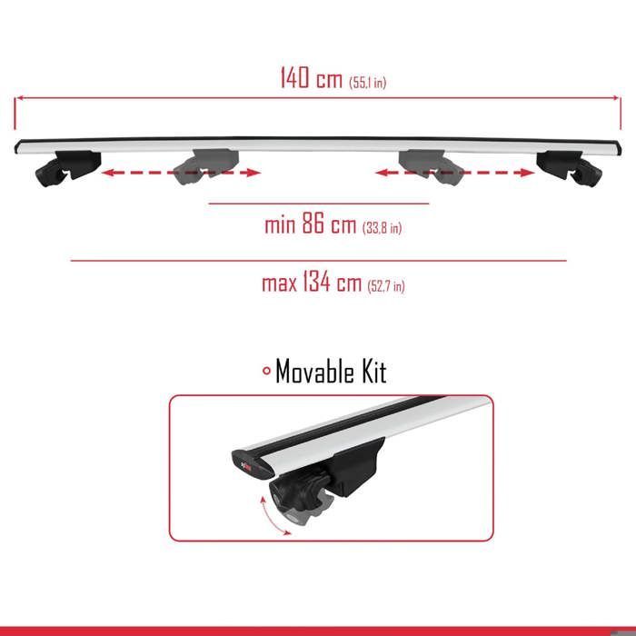 Compatibel met Peugeot 5008 2025-2026 HOOK model dakdragers, autobagagedrager, grijs aluminium, 2 stangen.