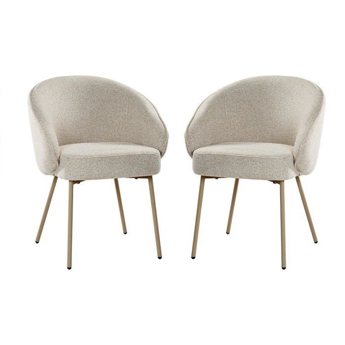 CALICOSY - Lot de 2 Chaises en tissu et pieds en métal beige H81 cm - PIA - Beige