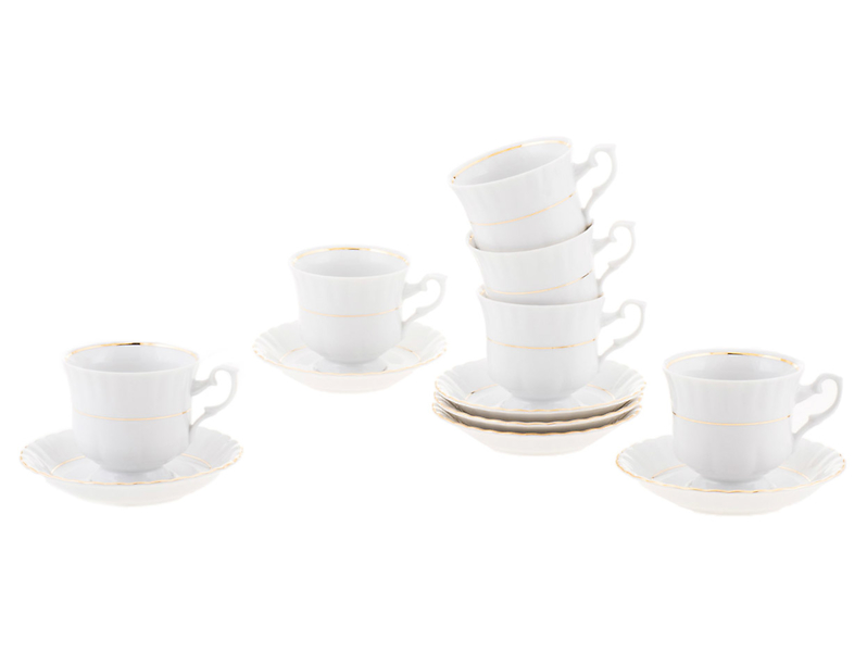 Komplet kawowy Iwona porcelanowy 12 el. 220 ml biało-złoty