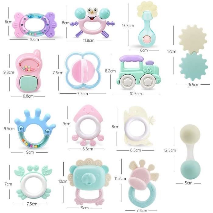 PIMPIMSKY Bébé Premier Hochet de Dentition Jouets Bébé Cadeau Ensemble pour Bébé Nourrisson Nouveau-né , Boîte de Rangement 14 pcs