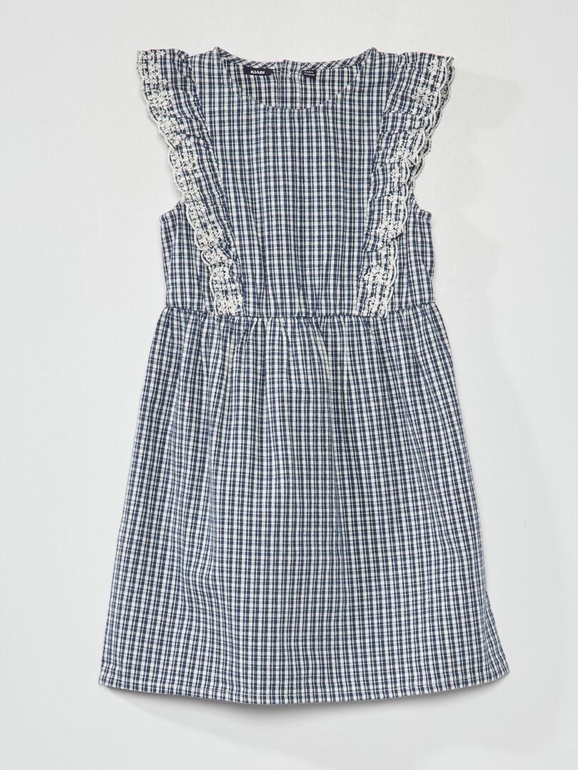 Vestido con falda amplia y volantes - AZUL