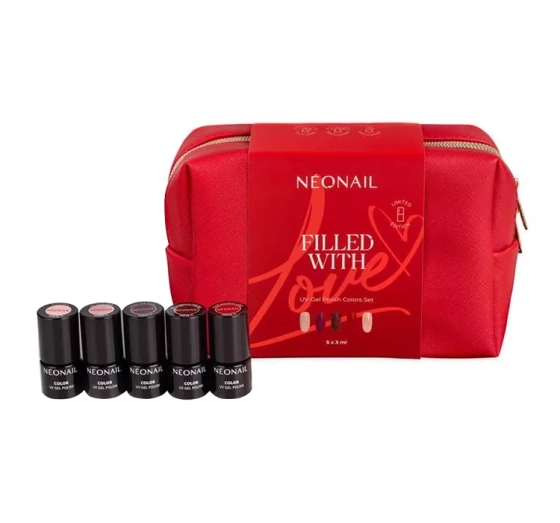 NeoNail Filled with Love zestaw do manicure hybrydowego z kosmetyczką 5 x 3ml