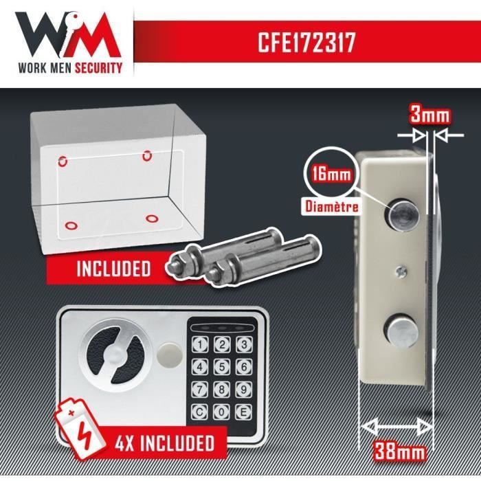 Coffre fort électronique - Work Men Security - CFE172317 - Dimensions extérieur 17 x 23 x 17 cm