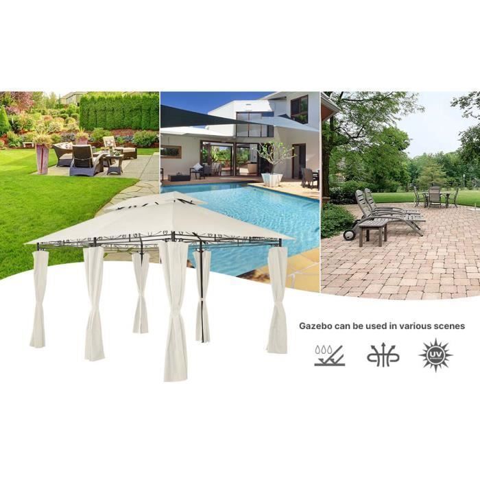 Cenador de jardín Mondeer de 3x4 m, pabellón industrial resistente con 6 cortinas laterales y estructura, color beige.