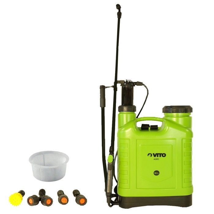Pulverizador manual VITO de 16 litros para pulverização e irrigação de plantas com acessórios, 3 bicos para jardim, horta e telhados.